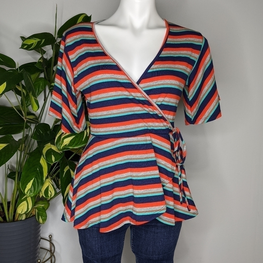 ✨3/$15 Promesa blue & orange stripe top S